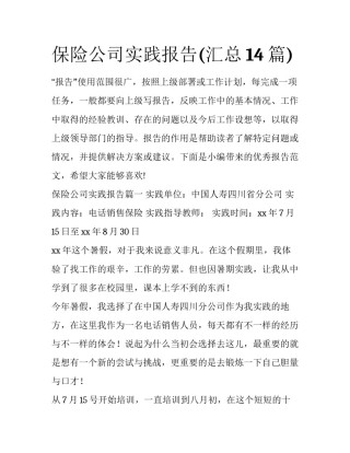 保险公司实践报告(汇总14篇)