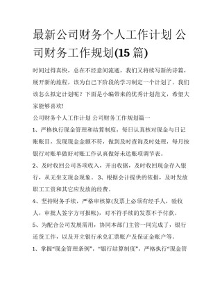 最新公司财务个人工作计划 公司财务工作规划(15篇)