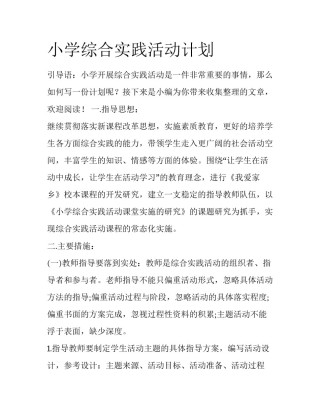 小学综合实践活动计划