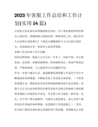 2023年客服工作总结和工作计划(实用14篇)