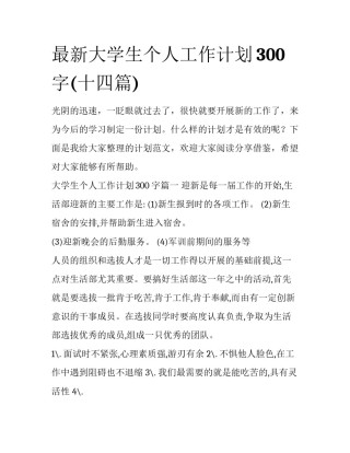 最新大学生个人工作计划300字(十四篇)