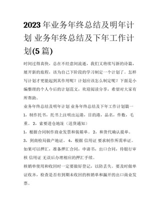 2023年业务年终总结及明年计划 业务年终总结及下年工作计划(5篇)