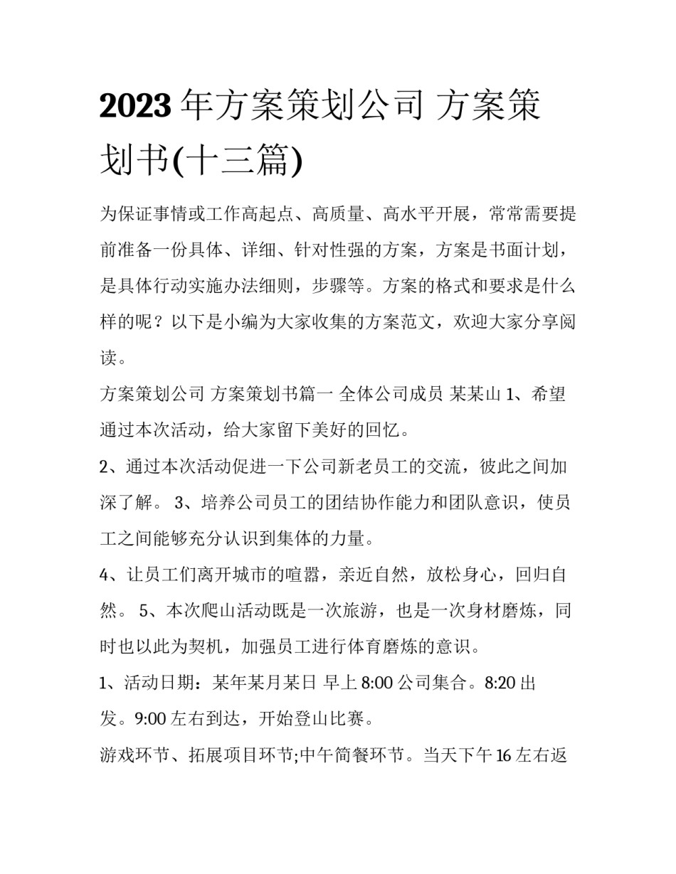 2023年方案策划公司 方案策划书(十三篇)_第1页