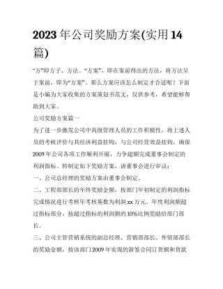 2023年公司奖励方案(实用14篇)