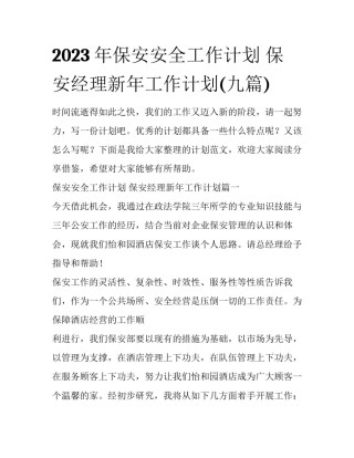 2023年保安安全工作计划 保安经理新年工作计划(九篇)