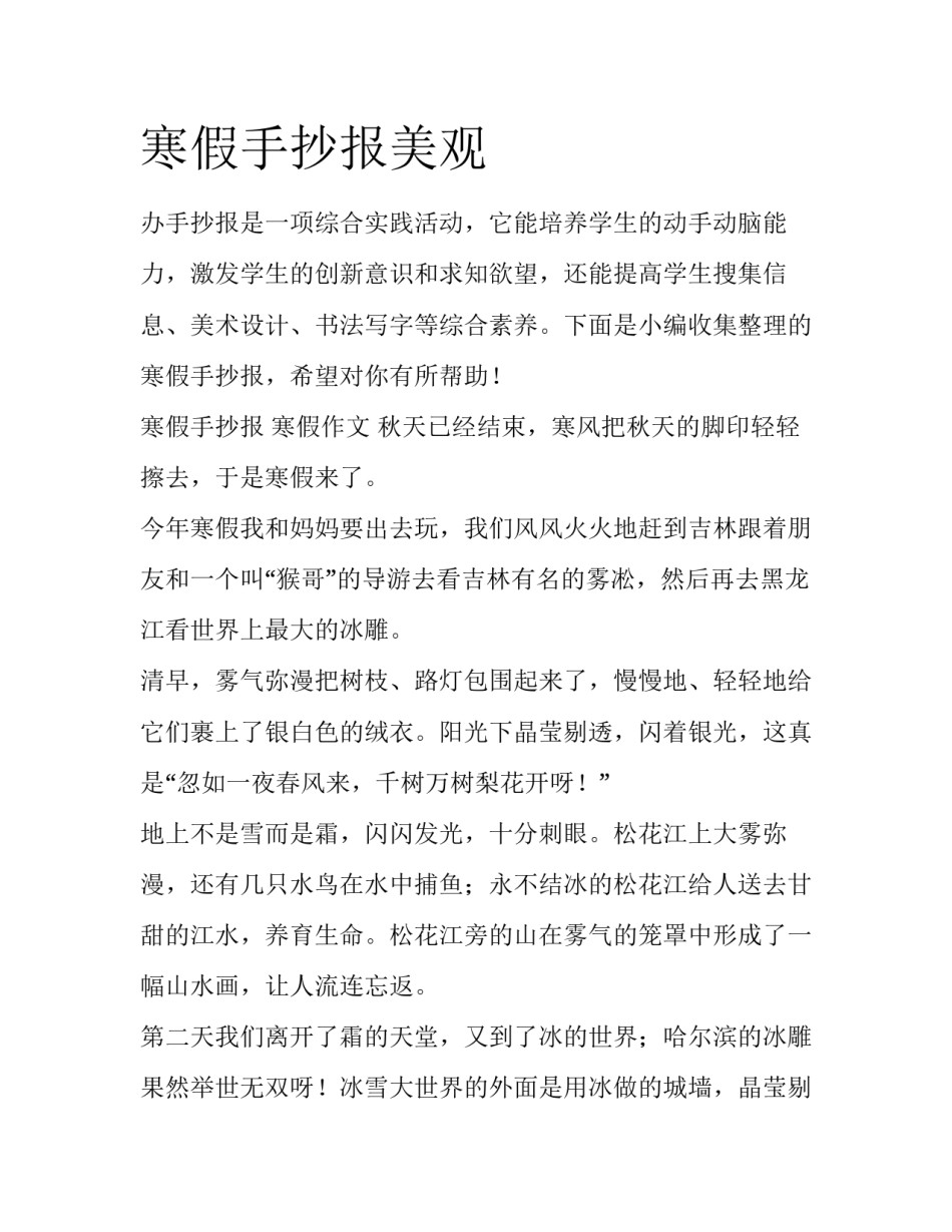 寒假手抄报美观_第1页