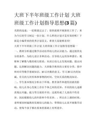 大班下半年班级工作计划 大班班级工作计划指导思想(3篇)