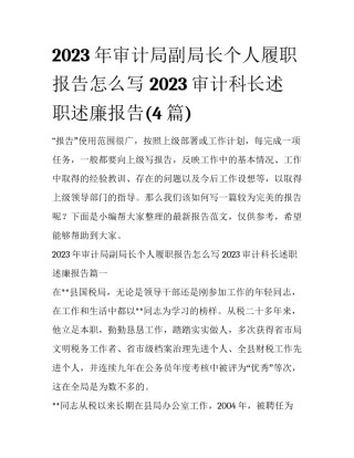 2023年审计局副局长个人履职报告怎么写 2023审计科长述职述廉报告(4篇)