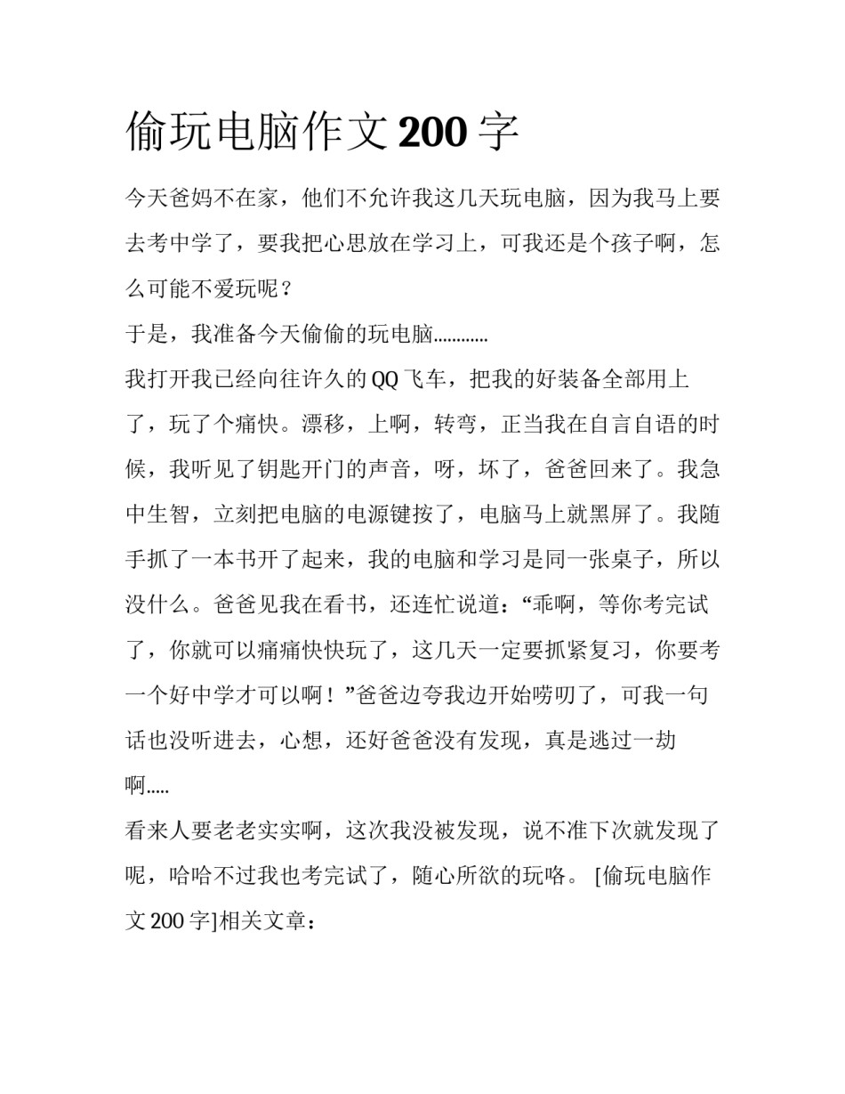 偷玩电脑作文200字_第1页