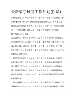 最新数字城管工作计划(四篇)