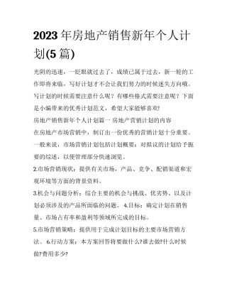 2023年房地产销售新年个人计划(5篇)