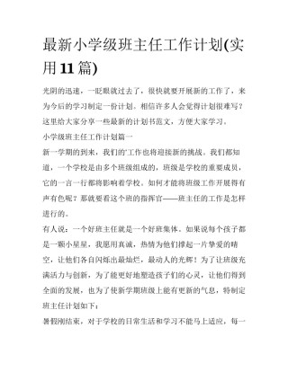 最新小学级班主任工作计划(实用11篇)