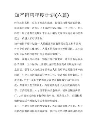 知产销售年度计划(六篇)