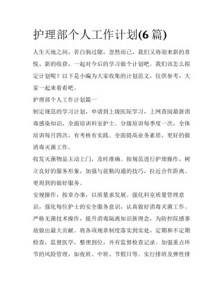 护理部个人工作计划(6篇)