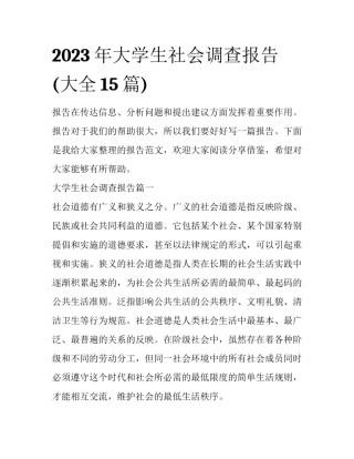2023年大学生社会调查报告(大全15篇)