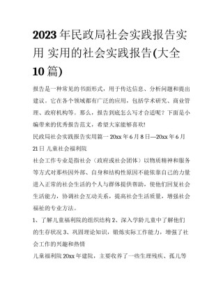 2023年民政局社会实践报告实用 实用的社会实践报告(大全10篇)