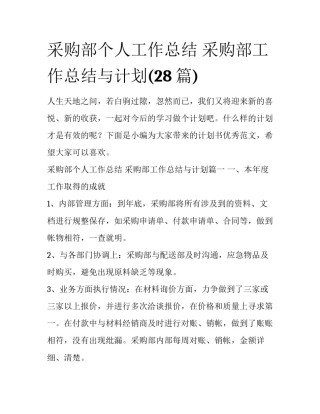 采购部个人工作总结 采购部工作总结与计划(28篇)