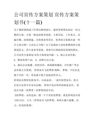 公司宣传方案策划 宣传方案策划书(十一篇)
