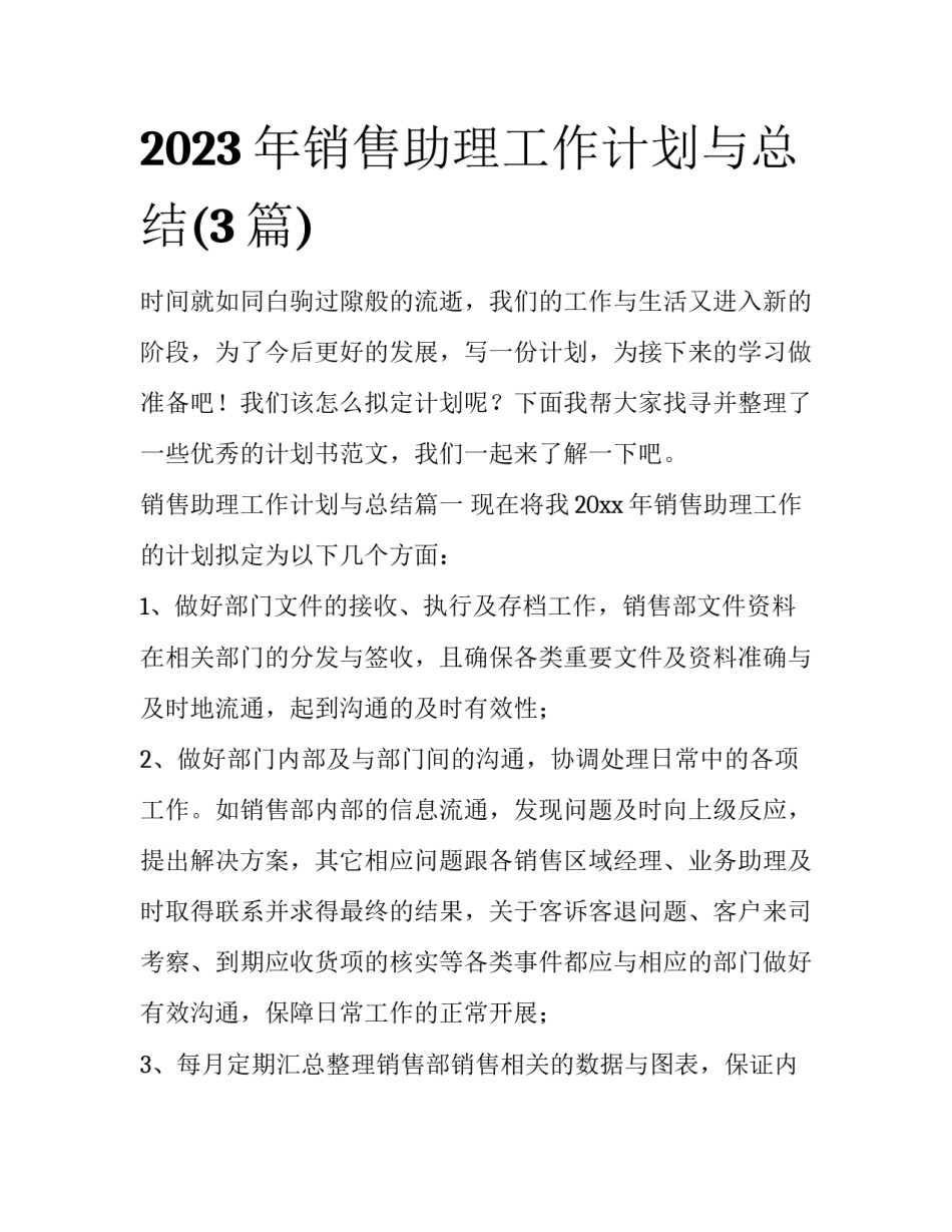 2023年销售助理工作计划与总结(3篇)_第1页