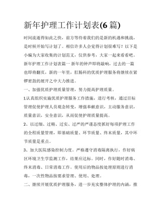 新年护理工作计划表(6篇)