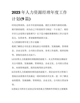 2023年人力资源经理年度工作计划(9篇)