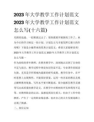 2023年大学教学工作计划范文 2023年大学教学工作计划范文怎么写(十六篇)