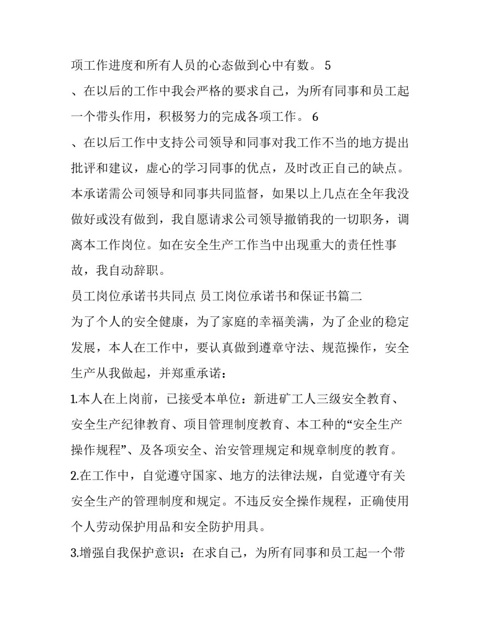 员工岗位承诺书共同点 员工岗位承诺书和保证书(5篇)_第2页