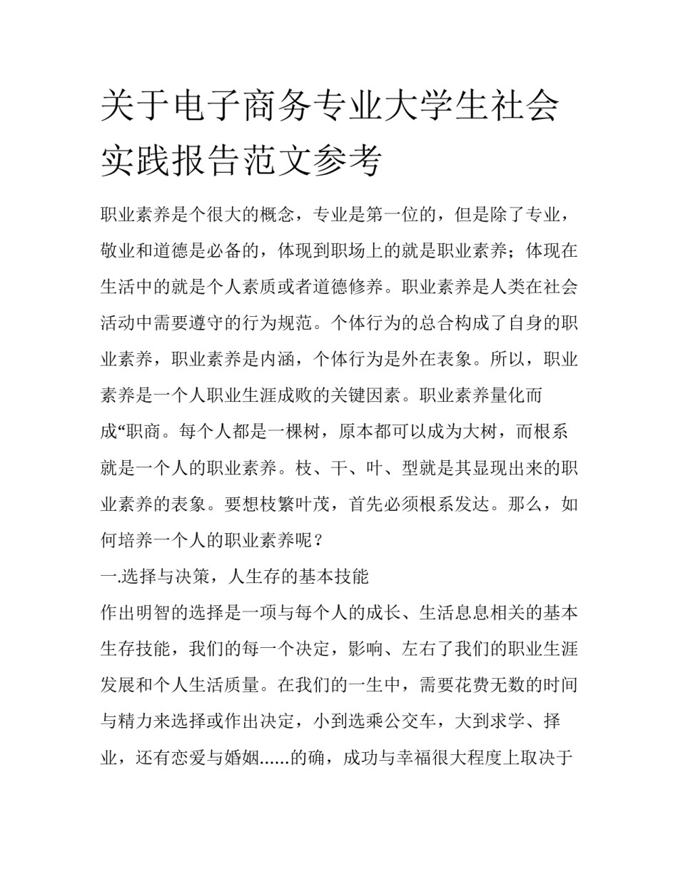 关于电子商务专业大学生社会实践报告范文参考_第1页