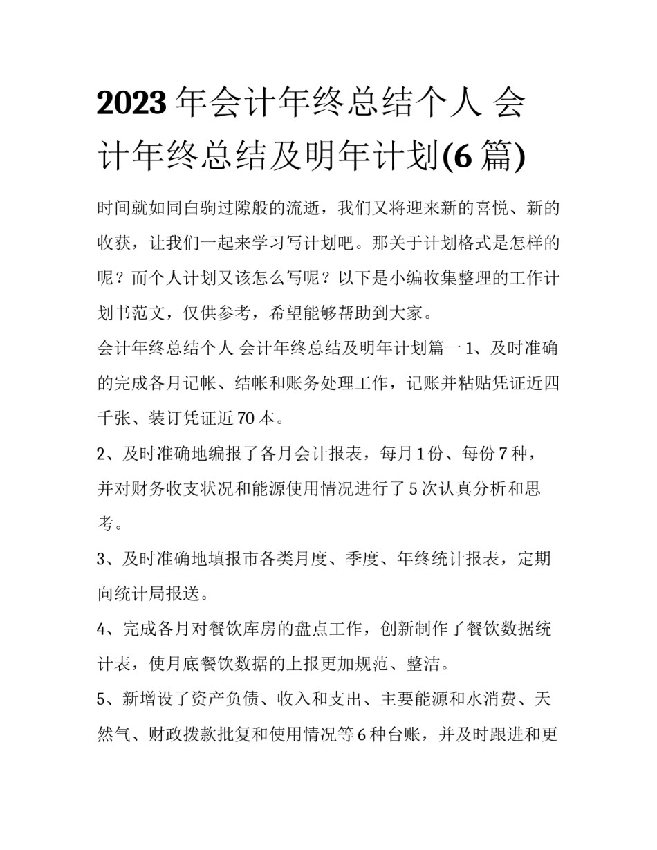 2023年会计年终总结个人 会计年终总结及明年计划(6篇)_第1页