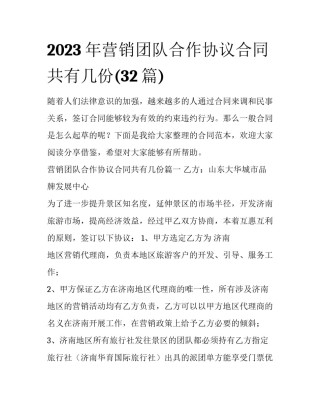2023年营销团队合作协议合同共有几份(32篇)