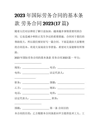 2023年国际劳务合同的基本条款 劳务合同2023(17篇)