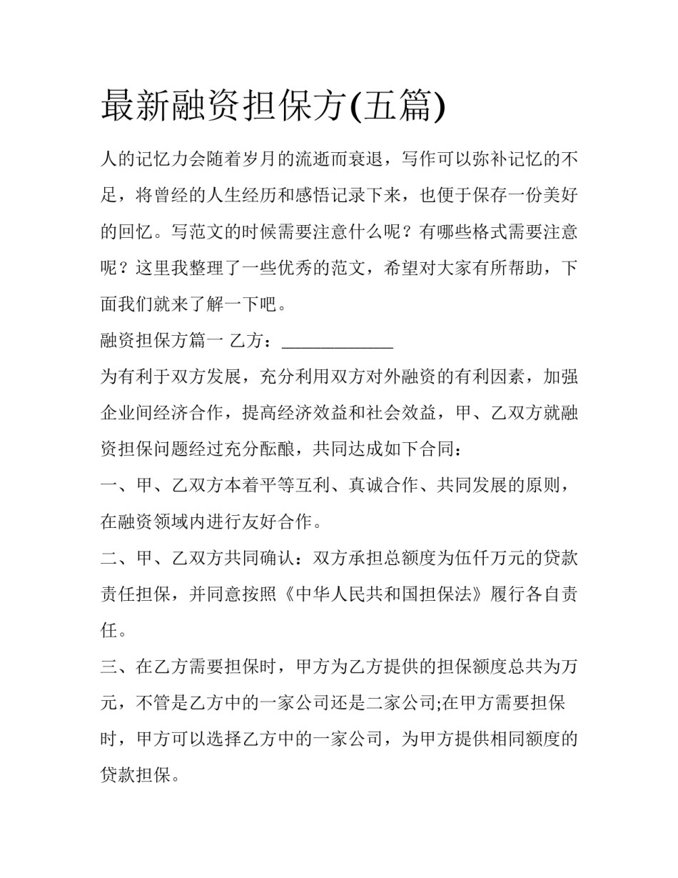 最新融资担保方(五篇)_第1页