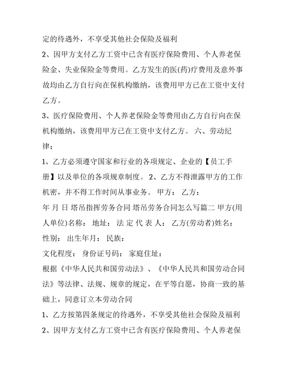 塔吊指挥劳务合同 塔吊劳务合同怎么写(三篇)_第2页