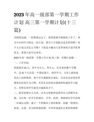 2023年高一级部第一学期工作计划 高三第一学期计划(十三篇)