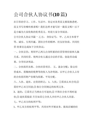 公司合伙人协议书(10篇)