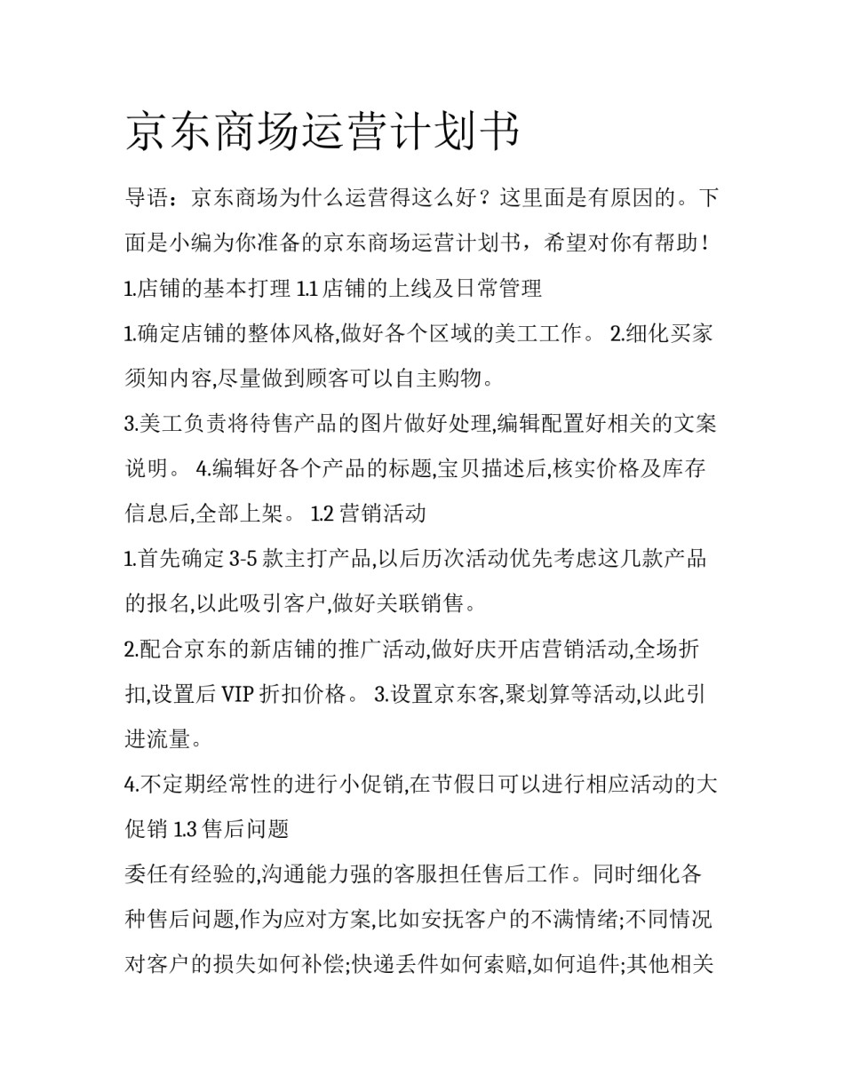 京东商场运营计划书_第1页
