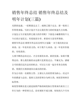 销售年终总结 销售年终总结及明年计划(三篇)