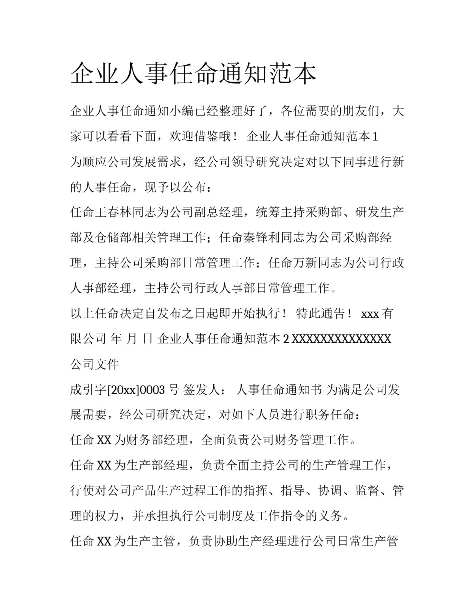 企业人事任命通知范本_第1页