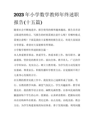 2023年小学数学教师年终述职报告(十五篇)
