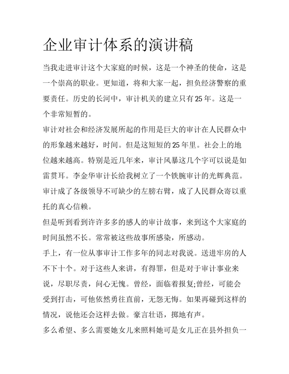 企业审计体系的演讲稿_第1页