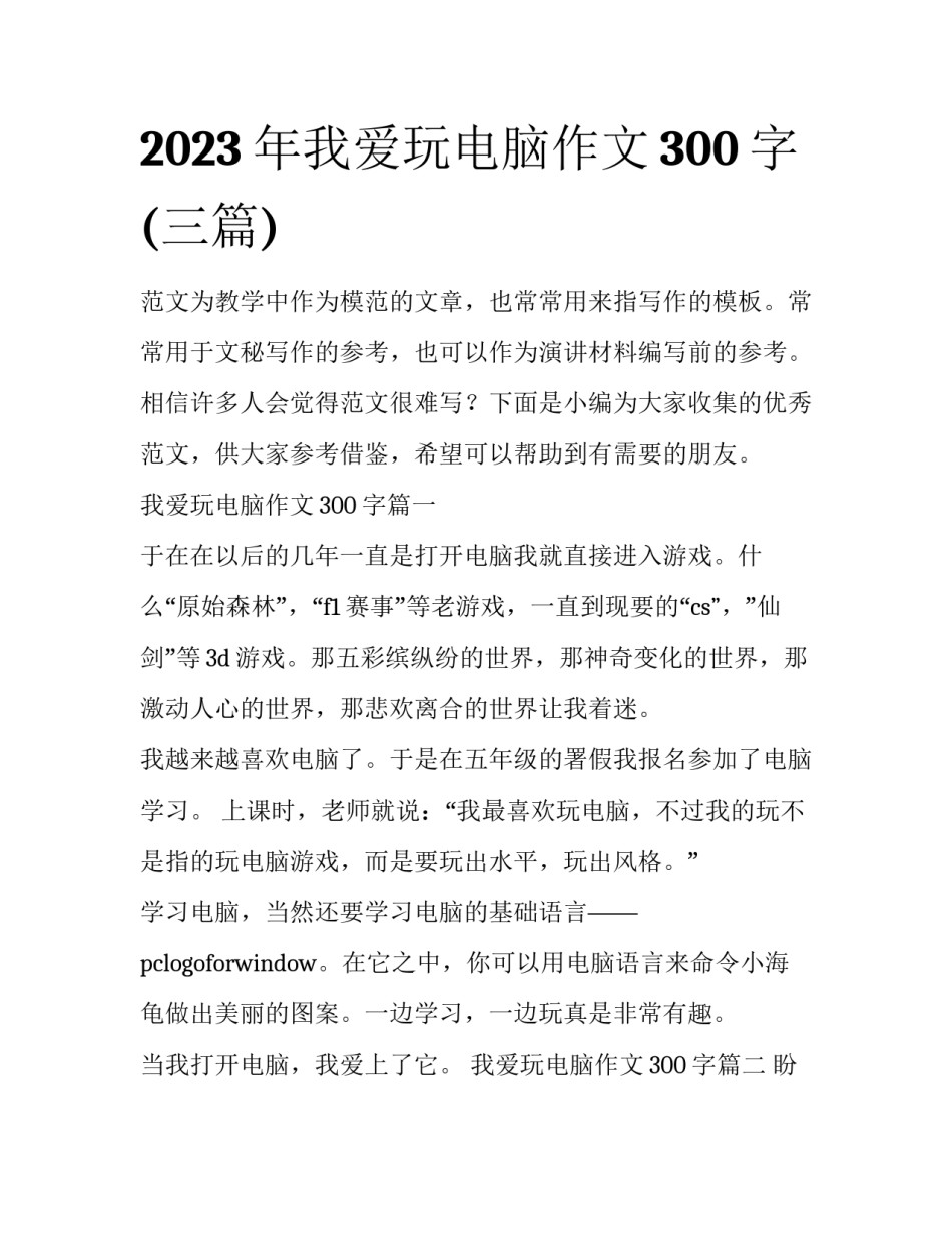 2023年我爱玩电脑作文300字(三篇)_第1页