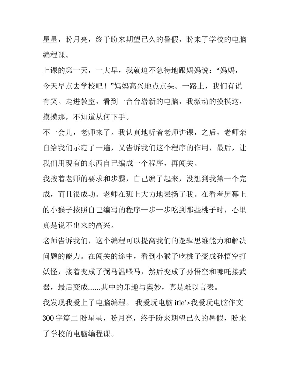 2023年我爱玩电脑作文300字(三篇)_第2页