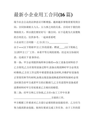 最新小企业用工合同(16篇)