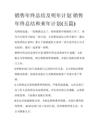 销售年终总结及明年计划 销售年终总结和来年计划(五篇)