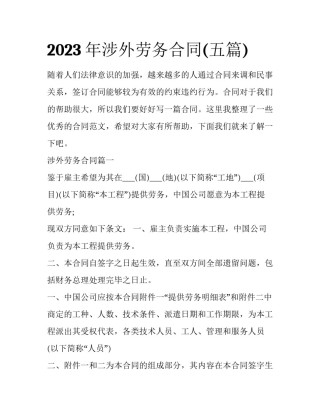 2023年涉外劳务合同(五篇)