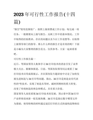 2023年可行性工作报告(十四篇)