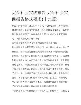 大学社会实践报告 大学社会实践报告格式要求(十九篇)