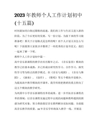 2023年教师个人工作计划初中(十五篇)