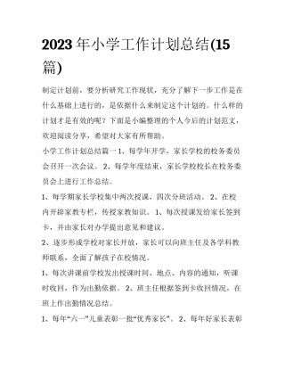 2023年小学工作计划总结(15篇)