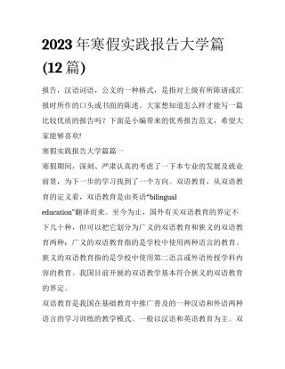 2023年寒假实践报告大学篇(12篇)